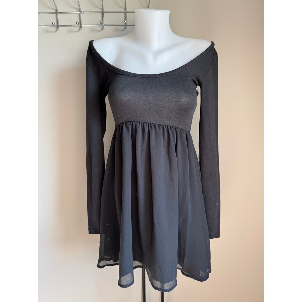 Gap LS Mixed Media Dress Women XXS Black Goth Balletcore Minimalist Date Night